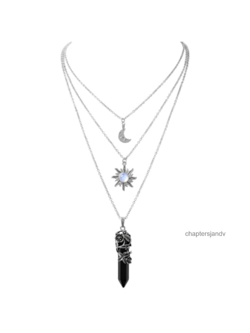 Gothic Necklace Set Crescent Moon Sun Crystal Pendant Layered Witchy Jewelry